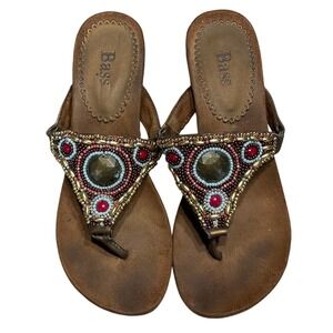 Bass Hannah Wedge Sandals Womens 5M Beaded Boho Bronze Brown T-Strap Thong